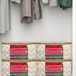 Kuber Industries Yellow 4 Pieces Ivory Printed Cloth Organizers-54