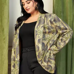 CURVE BY KASSUALLY Plus Size Grey Floral Printed Single-Breasted Blazer image 3