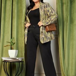 CURVE BY KASSUALLY Plus Size Grey Floral Printed Single-Breasted Blazer image 5