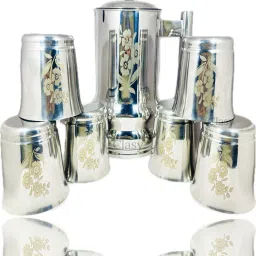 CLASY Fancy Laser Printed Jug With 6 Pcs Of Glass Laser Prited Heavy Weight Jug Glass Set-image-51