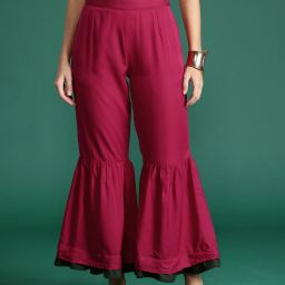 Women Flared Maroon Polyester Trousers-image-1