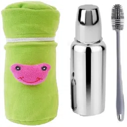 Baby steel feeding bottle 250 ml with bottle cover and bottle cleaning brush - 250 ml-image-52
