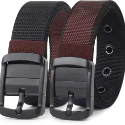 Men Formal, Casual, Evening, Party Brown, Black Nylon Reversible Belt-image-15