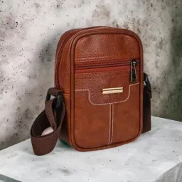 Tan Men Sling Bag Stylish Trendy Travel Shoulder Crossbody Side Sling bag For Men-image-122