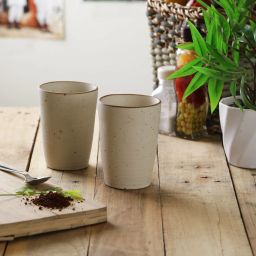 Handmade & Handcrafted Ceramic Tumblers/Glasses - Set of 2(Off White,Microwave & Dishwasher Safe, CC- WT2) Glass Tray Set-picture-19