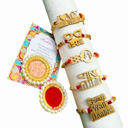 Bhaiya Bhabhi Designer Dora Rakhi Set for Brother with Roli Chawal Assorted Rakhi Set-image-58