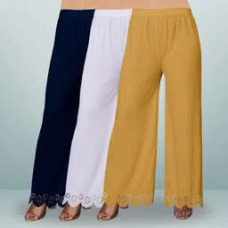 ecoundies Pack of 3 Women Straight Fit Multicolor Lycra Blend Trousers-picture-4