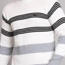 Men Striped, Colorblock Round Neck White Sweater-image-79