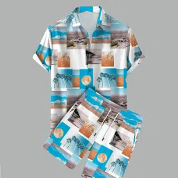 Men Night Suit Set Light Blue Printed-image-3