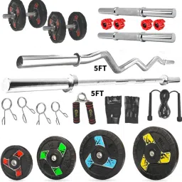 70 kg Premium Fan Rubber Plates 2.5KGx4,5KGx4,10KGx4 5FTCurl 5FTSTRT 28MM Rod & Clamps Home Gym Combo-image-91