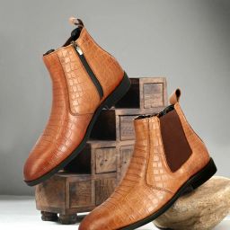 Men's Classic Tan Zip Croc Chelsea Boots Timeless Elegance Boots For Men-picture-24