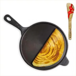 Super Smooth Cast Iron Tawa with Free Wooden Spatula for Dosa/Chapathi - 10 inch Tawa 25.4 cm diameter-image-15