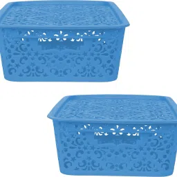 Polypropylene Medium Turkish Basket For Closet | Wardrobe | Kitchen | Vegetables | Toys | Books | Office | Stationery | Utility | Cosmetics | Accessories Storage Basket With Lid (Blue) (36.5 CM x 21 CM x 10 CM) (Pack Of 2, Medium) Storage Basket-10