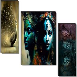 Set Of 3 Radha Krishna Wall Paintings For Home Décor Gift Items Digital Reprint 12 inch x 18 inch Painting-image-77