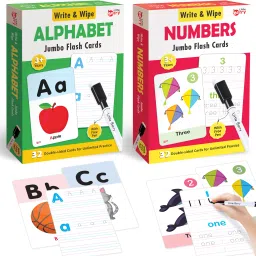 Flash Cards Set for Kids: Alphabet & Number (64 Write & Wipe Cards with Marker)-1