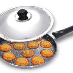 Appam Patra with 12 Cavity Heavy Duty Aluminum | Single Handle| Litti Maker Paniarakkal with Lid 1 L capacity 24 cm diameter-image-3