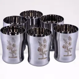 (Pack of 6) SVE_amarapali laser_steel_waterglass_081_1 Glass Water/Juice Glass-image-1