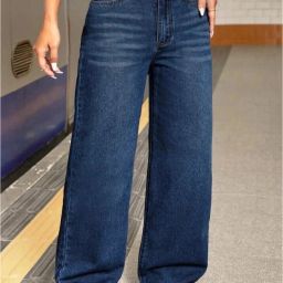 Women Loose Fit High Rise Dark Blue Jeans-image-91