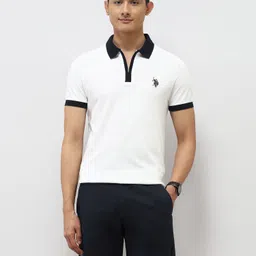 u.s. polo assn. denim co. Men Solid Polo Neck Pure Cotton White T-Shirt-picture-0
