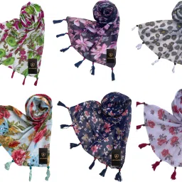 Printed Chiffon Women Multicolor Fancy Scarf, Scarf, Stole-image-48