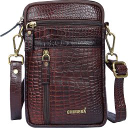 Brown Men & Women Sling Bag Pure Leather Mobile Sling Bag |Waist Pouch | Croco Text. Men & Women Brown Color-image-3