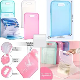 ridhhanal Plastic A4 Paper File Folder Expanding Folder Bag 13 Layer File Bag with Button image 5