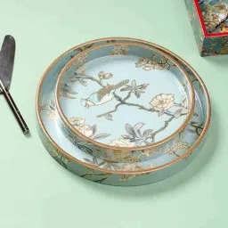 Aqua Blue Round Tray Tray Serving Set-29