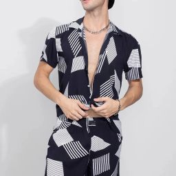 Men Shirt & Pyjama set Black Printed-image-91