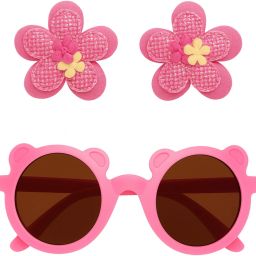 2 Pcs Flower Hair Clips & 1 Pcs Bear Sunglasses Set Cute Baby Girl Styling Combo Hair Clip-8