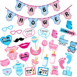 Baby Shower Decorations Props Material Combo 1 Set Baby Shower Banner and 30 Pcs Photo Booth Props for Gender Reveal,Pregnancy Announcement - Babyshower Mom to Be Photoshoot Combo (Set-31)-image-45