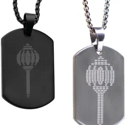 (2 Pcs) Bajrangbali Hanuman Gada Micro-Carved Ram Ram Print Plate Locket Pendant Stainless Steel-image-69