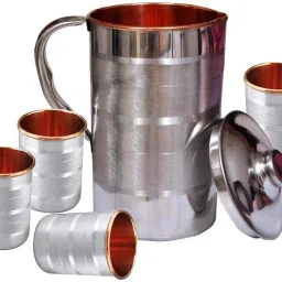 Copper-Steel Luxury JUG with 4 Glasses, Best for Home Health and Gift Purpose Jug Glass Set-picture-17
