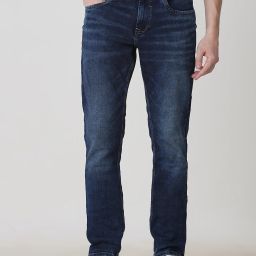 Men Skinny Mid Rise Dark Blue Jeans-image-78