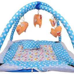 cute little heart Polyester Infants Washable Soft and Comfortable Cotton Baby Bedding Set with Mosquito Net and Play Gym with Hanging Toys for Baby, 0 to 12 Months (Sky Blue Dot) Mosquito Net image 3