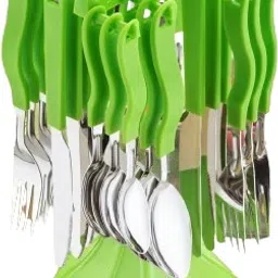 "24-Piece Green Cutlery Set with Rotating Stand" Stainless Steel Cutlery Set-15
