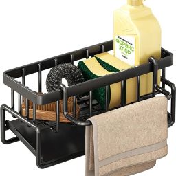 Dish Drainer Kitchen Rack Sink Caddy Kitchen Sink Organizer, Black Self-draining Sink Caddy Organiser Carbon Steel-image-85