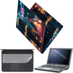 FineArts Laptop Skin with Screen Guard and Key Guard - Neonlit Cyberpunk City Street Car Combo Set-picture-1