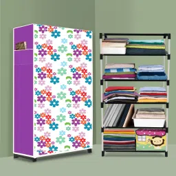 5 Shelf Plastic wardrobe, Foldable and Portable Almirah for Adults, Kids PVC Collapsible Wardrobe-image-7