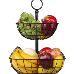 2 Tier Countertop Storage Organizer Basket Stand for Home and Kitchen, Iron Fruit & Vegetable Basket-image-17
