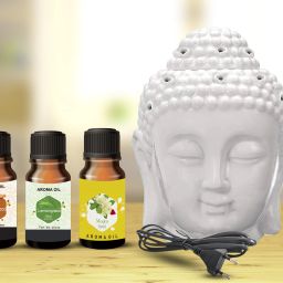 PEEPRESION Electric Ceramic Buddha Head Oil Diffuser With 3-Fragrance Aroma Oil (10ml Each Fragrance Your Home, Office, Spa, Hotel Diffuser-75