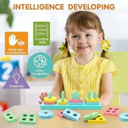 little mind Wooden 4 Shapes Geometric Board Blocks Sorting and Stacking Montessori Blocks image 5