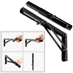 rh mall Shelf_Brackets_69 12, Folding Shelf Bracket 12 Inch, 2 Pcs, Max Load 200KG(Black) Shelf Bracket image 2