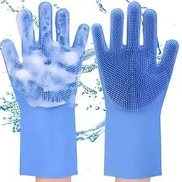 donizard Silicon Gloves for Bathroom, Kitchen Cleaning & Pet Grooming Glove with Scrubber Wet and Dry Glove-picture-30