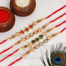 Designer RAKHI224@76 Gold Finish Artificial Flower Set-image-26
