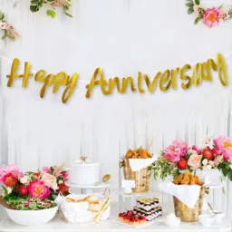 Happy Anniversary Cursive Banner Gold for Party and Celebration Banner-image-1