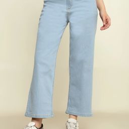 Women Flared High Rise Light Blue Jeans-image-92