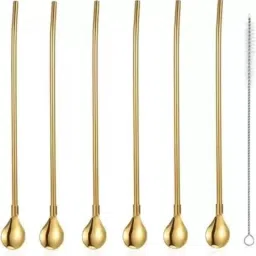 Reusable Steel Drinking Spoon Straws 6 Spoon straw+1 clean brush Steel Ice-cream Spoon, Dessert Spoon, Soup Spoon, Ice Tea Spoon, Cream Spoon Set-84