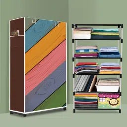 5 Shelf Foldable Collapsible Wardrobe Storage Organizer Almirah Cloth Rack Carbon Steel Collapsible Wardrobe-image-28