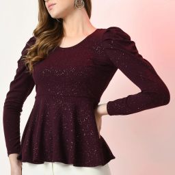 Casual Regular Sleeves Solid Women Maroon Top-image-31