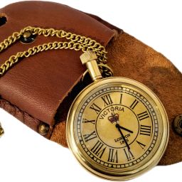 Ascent India Brass Pocket watch chain with Brown Leather Cover gift 1 brass Brass Pocket Watch Chain-27